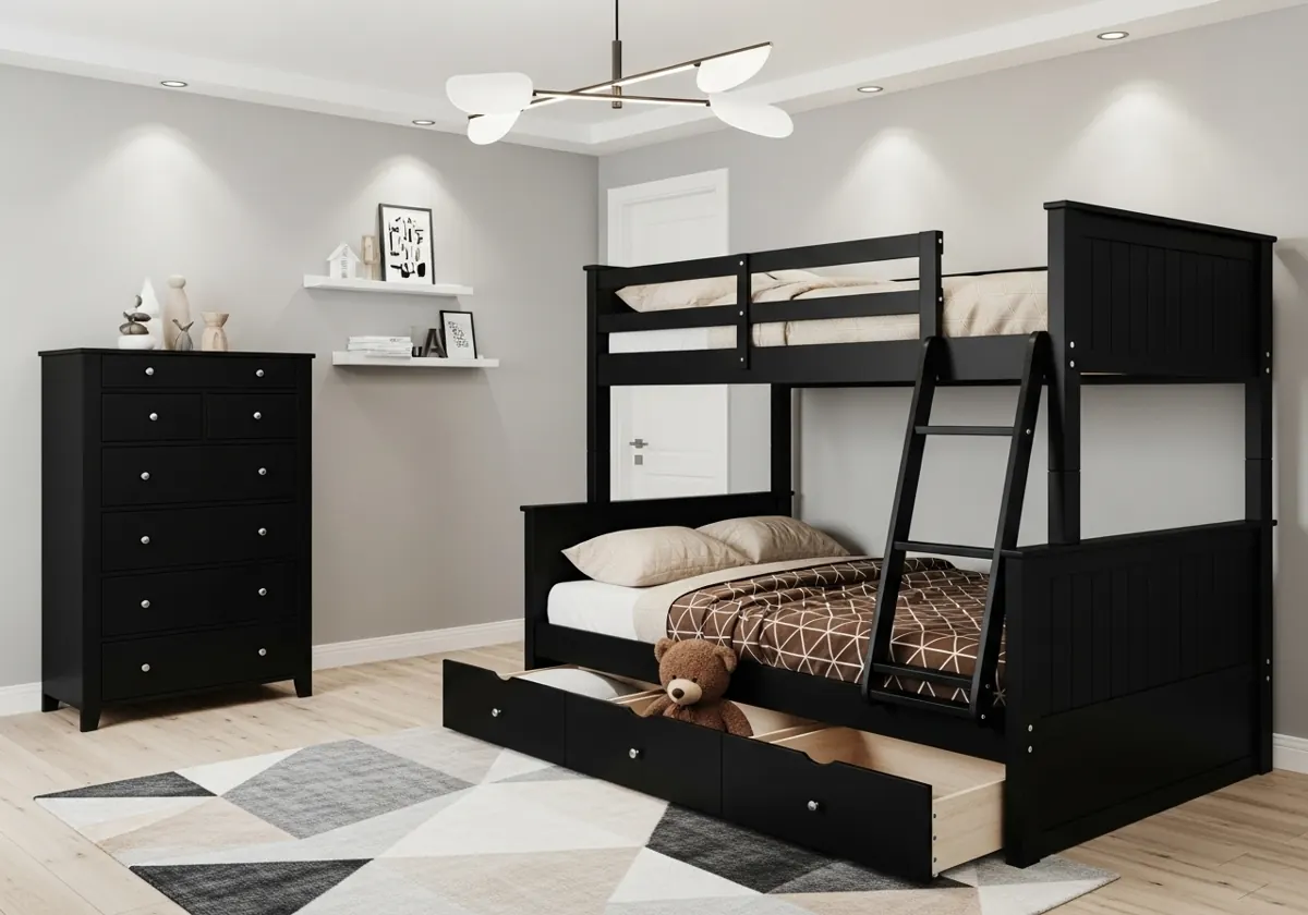 Giường tầng gỗ có ngăn kéo – ảnh 1