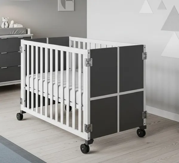Cũi gỗ gấp gọn có bánh xe