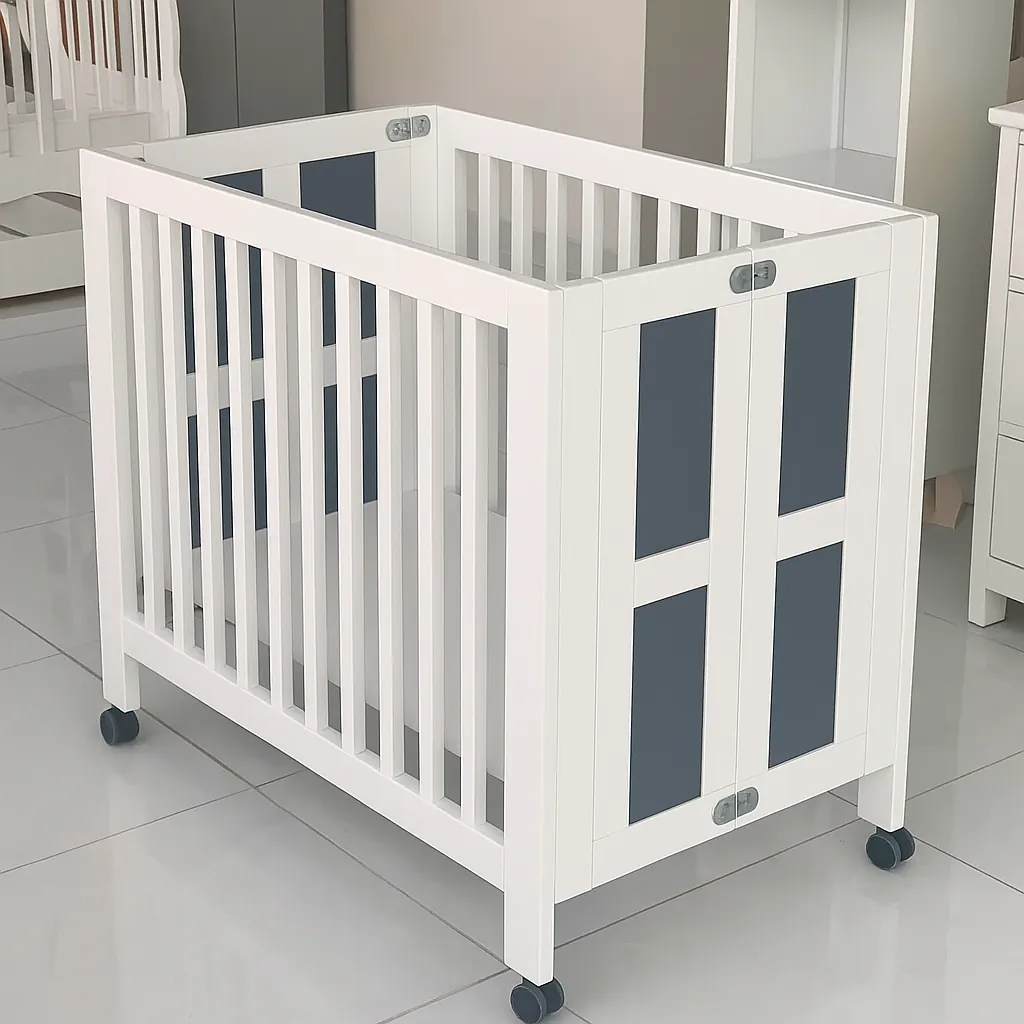 Cũi gỗ gấp gọn có bánh xe – ảnh 3