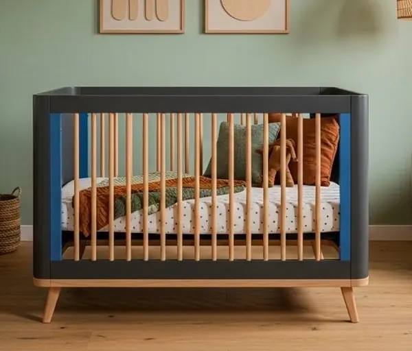 Cũi gỗ hiện đại màu gỗ – xám