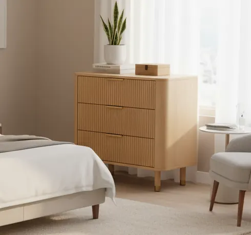 Tủ 3 ngăn kéo gỗ tự nhiên chân kim loại – ảnh 1