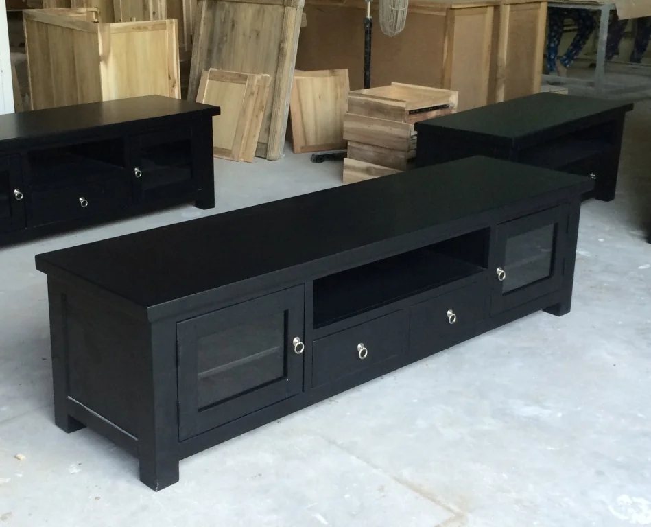 Tủ tivi đen cánh kính - Kệ tivi & tủ giải trí, tháo rời (KD), Nội thất Tân Phước Việt Nam