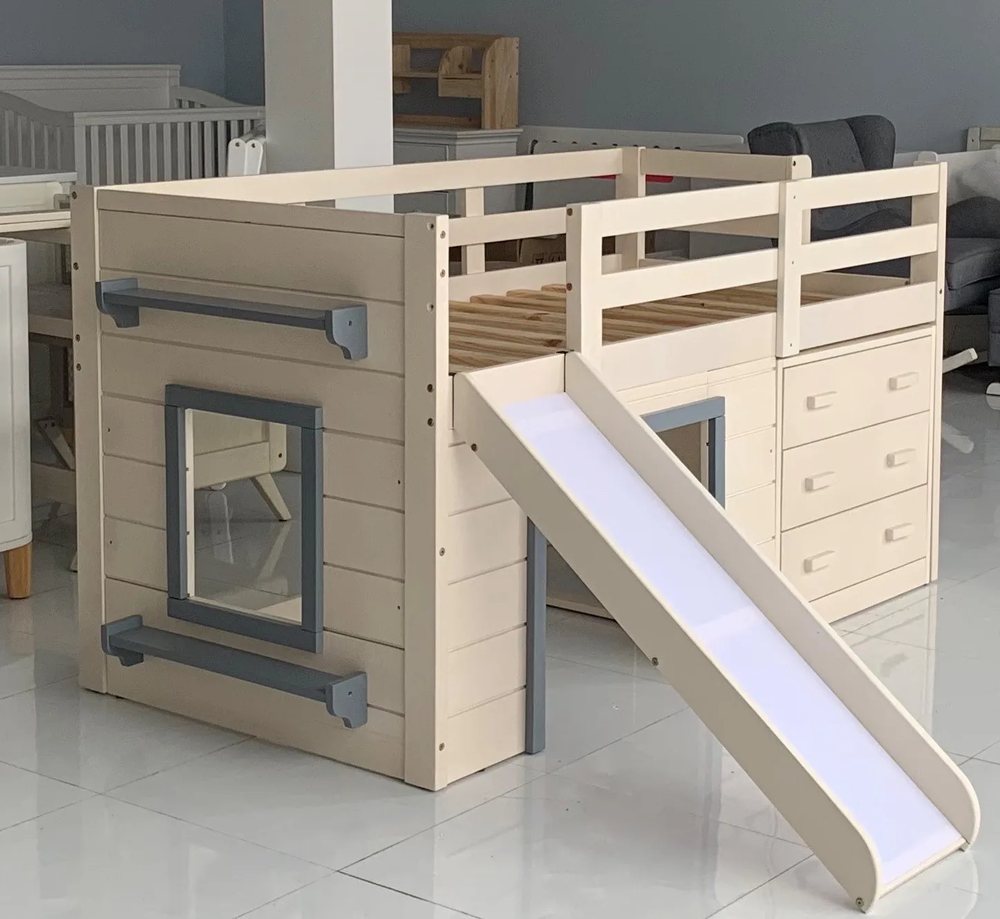 Giường loft thấp có cầu trượt và ngăn kéo - Giường tầng & Loft, tháo rời (KD), Nội thất Tân Phước Việt Nam