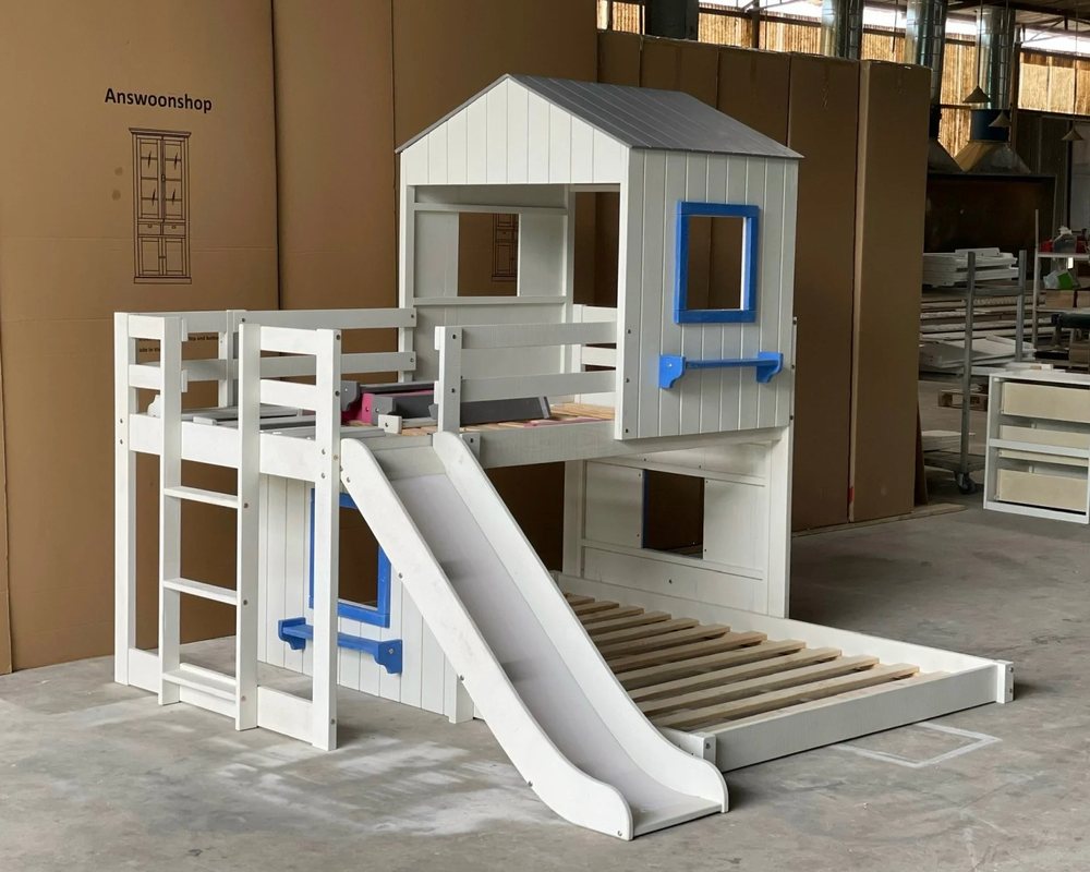 Giường tầng có cầu trượt và mái nhà - Giường tầng & Loft, tháo rời (KD), Nội thất Tân Phước Việt Nam