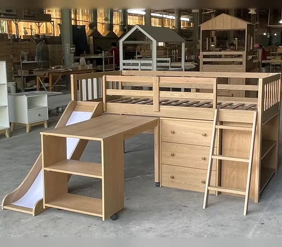 Giường loft có bàn học, ngăn kéo và cầu trượt - Giường tầng & Loft do Nội thất Tân Phước (Việt Nam) sản xuất