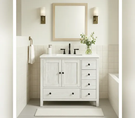 Tủ lavabo phòng tắm 48 inch trắng cổ điển - Tủ lavabo phòng tắm do Nội thất Tân Phước (Việt Nam) sản xuất