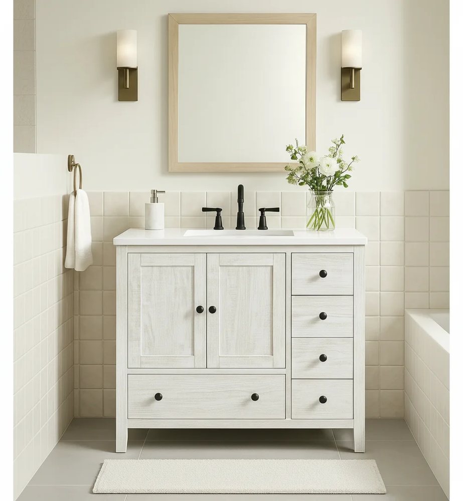 Tủ lavabo phòng tắm 48 inch trắng cổ điển - Tủ lavabo phòng tắm, tháo rời (KD), Nội thất Tân Phước Việt Nam