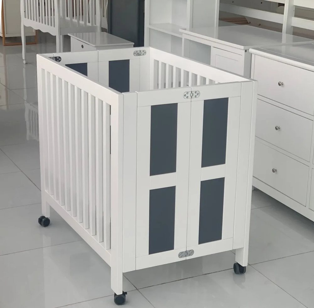 Cũi gỗ gấp gọn có bánh xe - Cũi & nôi, tháo rời (KD), Nội thất Tân Phước Việt Nam