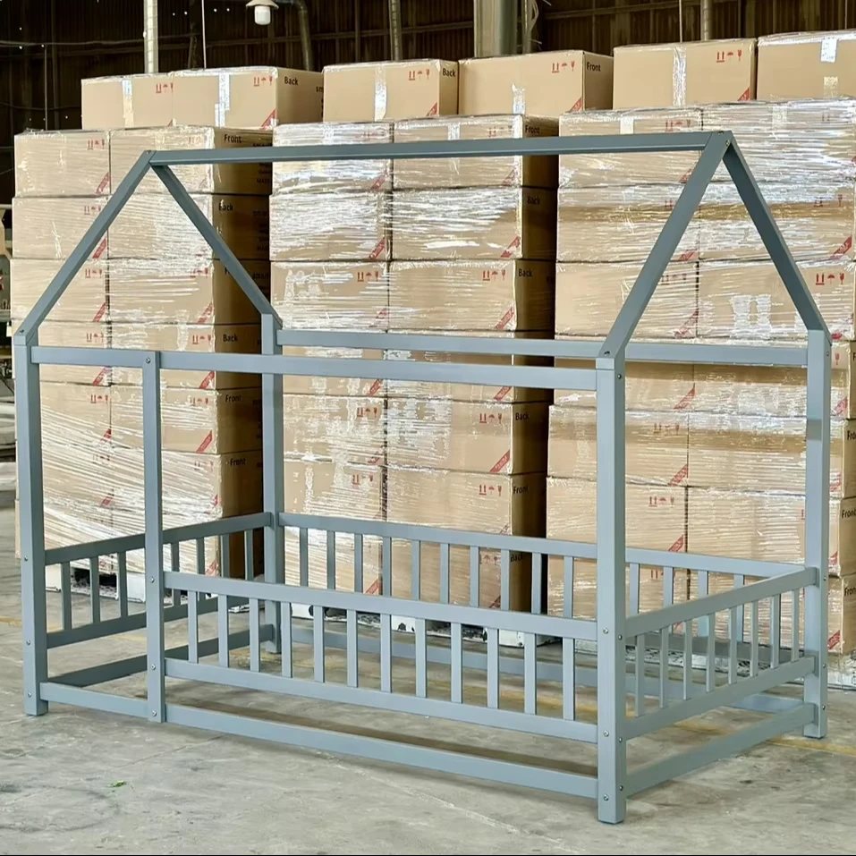 Giường sàn khung hình nhà màu xám - Giường trẻ em, tháo rời (KD), Nội thất Tân Phước Việt Nam