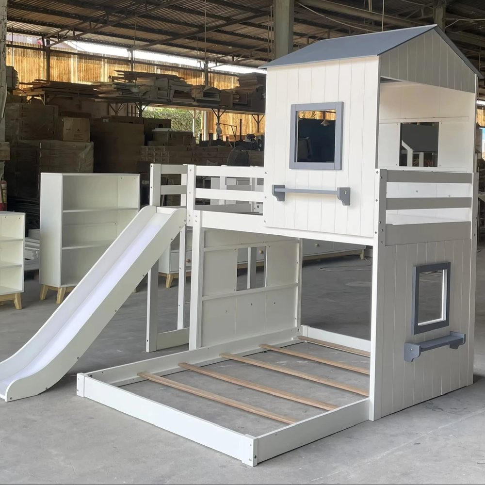 Giường loft hình nhà Full-Twin có cầu trượt - Giường tầng & Loft, tháo rời (KD), Nội thất Tân Phước Việt Nam