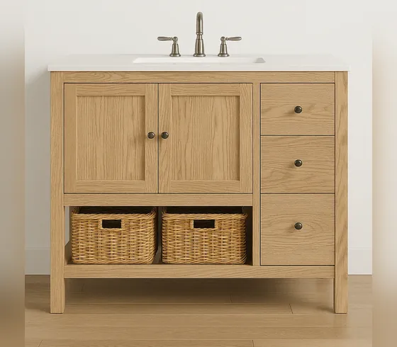 Tủ lavabo 48 inch gỗ sồi sáng màu kèm giỏ - Tủ lavabo phòng tắm do Nội thất Tân Phước (Việt Nam) sản xuất