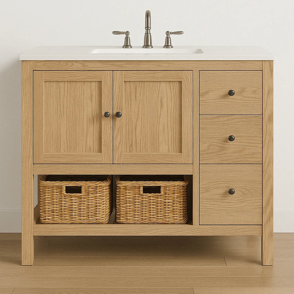 Tủ lavabo 48 inch gỗ sồi sáng màu kèm giỏ - Tủ lavabo phòng tắm, tháo rời (KD), Nội thất Tân Phước Việt Nam