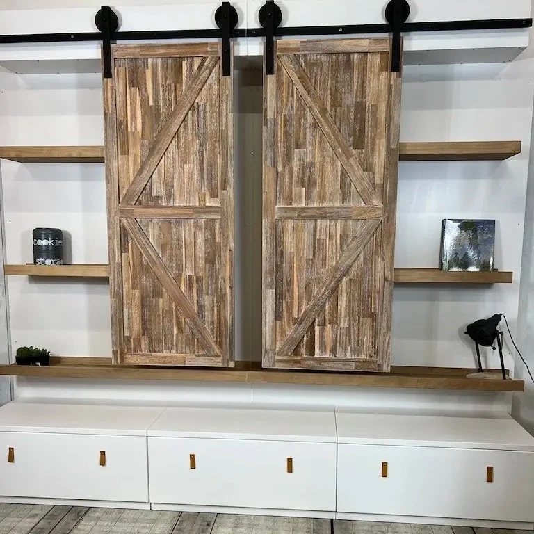 Tủ kệ tivi cánh trượt kiểu cửa kho - Kệ tivi & tủ giải trí, tháo rời (KD), Nội thất Tân Phước Việt Nam