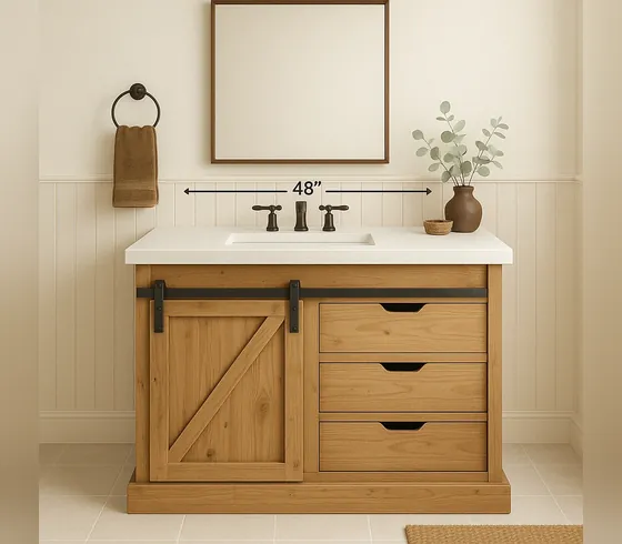 Tủ lavabo 48 inch cánh trượt kiểu cửa kho màu gỗ tự nhiên - Tủ lavabo phòng tắm do Nội thất Tân Phước (Việt Nam) sản xuất