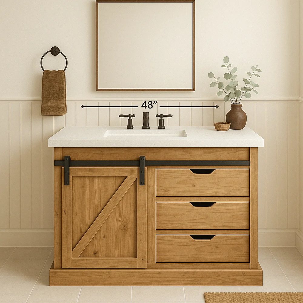 Tủ lavabo 48 inch cánh trượt kiểu cửa kho màu gỗ tự nhiên - Tủ lavabo phòng tắm, tháo rời (KD), Nội thất Tân Phước Việt Nam