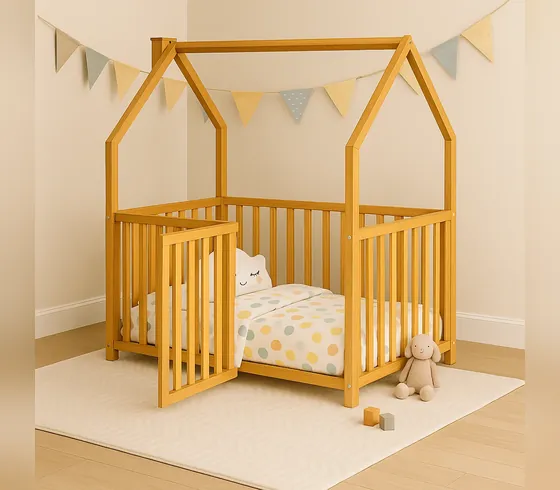 Giường hình nhà có mái gỗ thông tự nhiên, cỡ đơn (Twin) - Giường trẻ em do Nội thất Tân Phước (Việt Nam) sản xuất