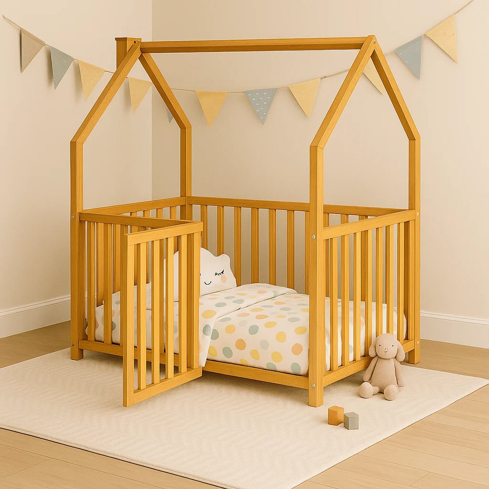 Giường hình nhà có mái gỗ thông tự nhiên, cỡ đơn (Twin) - Giường trẻ em, tháo rời (KD), Nội thất Tân Phước Việt Nam