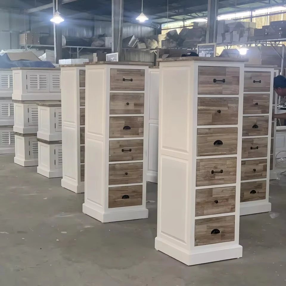 Tủ cao nhiều ngăn kéo, trắng và mộc mạc - Tủ ngăn kéo & lưu trữ, tháo rời (KD), Nội thất Tân Phước Việt Nam