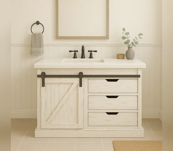 Tủ lavabo 48 inch cánh trượt kiểu cửa kho màu trắng - Tủ lavabo phòng tắm do Nội thất Tân Phước (Việt Nam) sản xuất