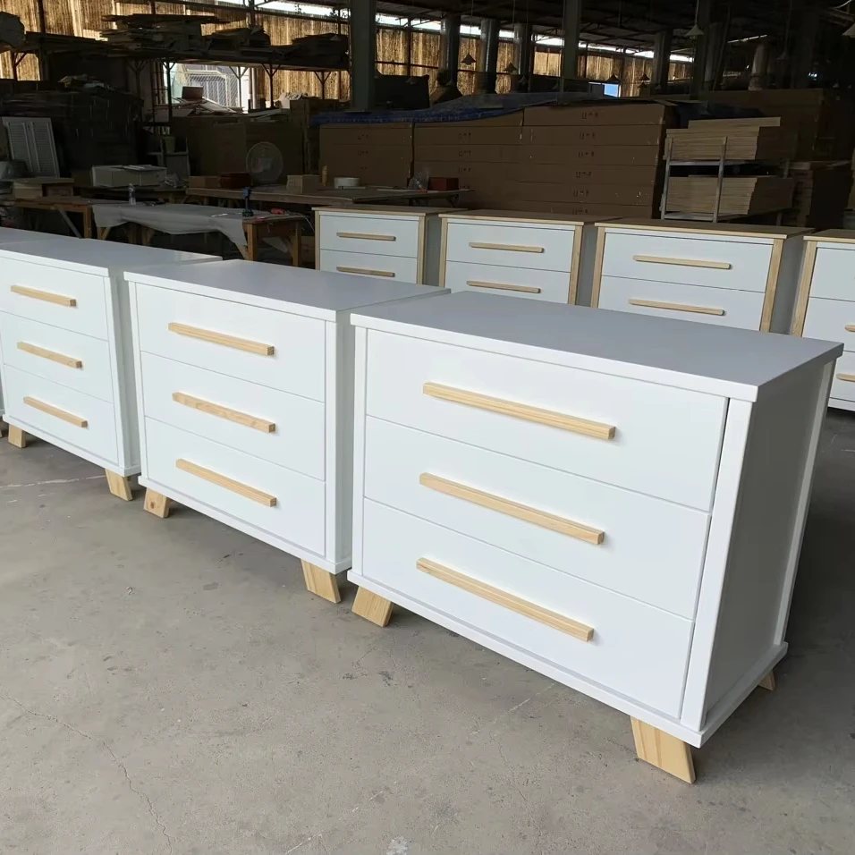 Tủ ngăn kéo trắng tay nắm gỗ tự nhiên - Tủ ngăn kéo & lưu trữ, tháo rời (KD), Nội thất Tân Phước Việt Nam