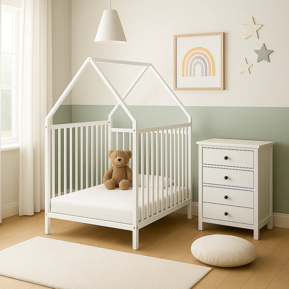 Giường hình nhà có mái màu trắng, cỡ đơn (Twin) - Giường trẻ em, tháo rời (KD), Nội thất Tân Phước Việt Nam