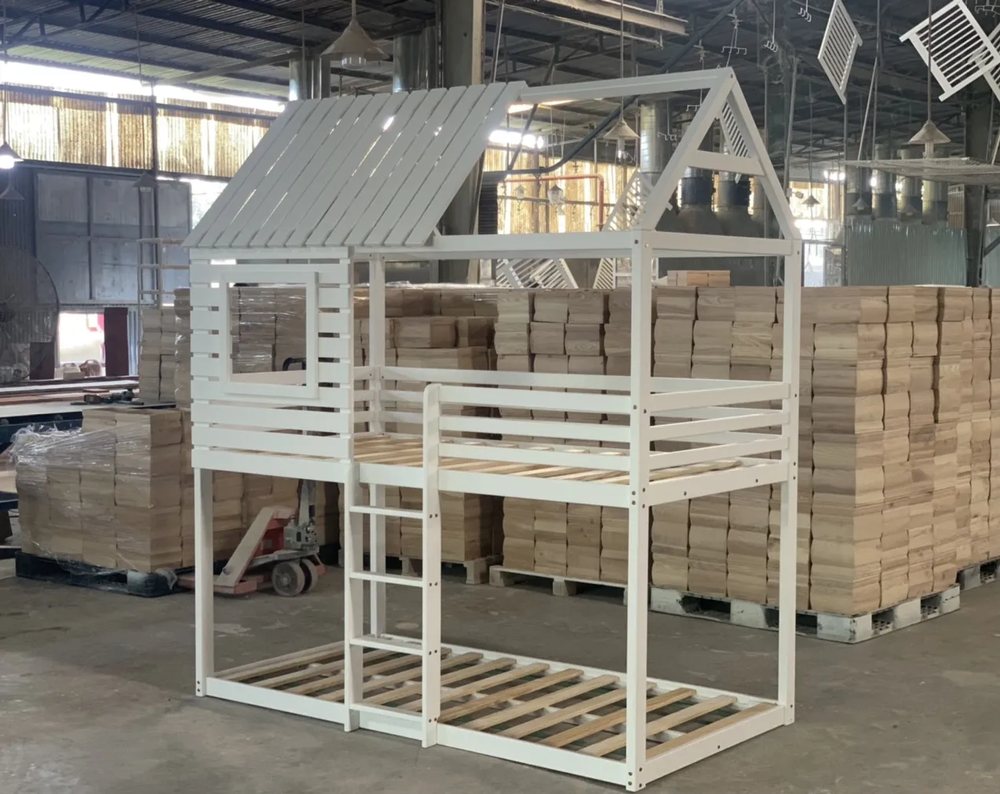 Giường tầng hình nhà màu trắng - Giường tầng & Loft, tháo rời (KD), Nội thất Tân Phước Việt Nam