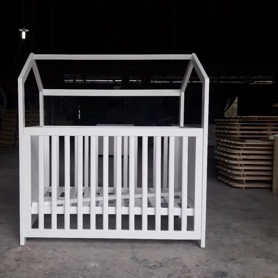 Giường trẻ em hình nhà màu trắng có khung mái - Giường trẻ em, tháo rời (KD), Nội thất Tân Phước Việt Nam