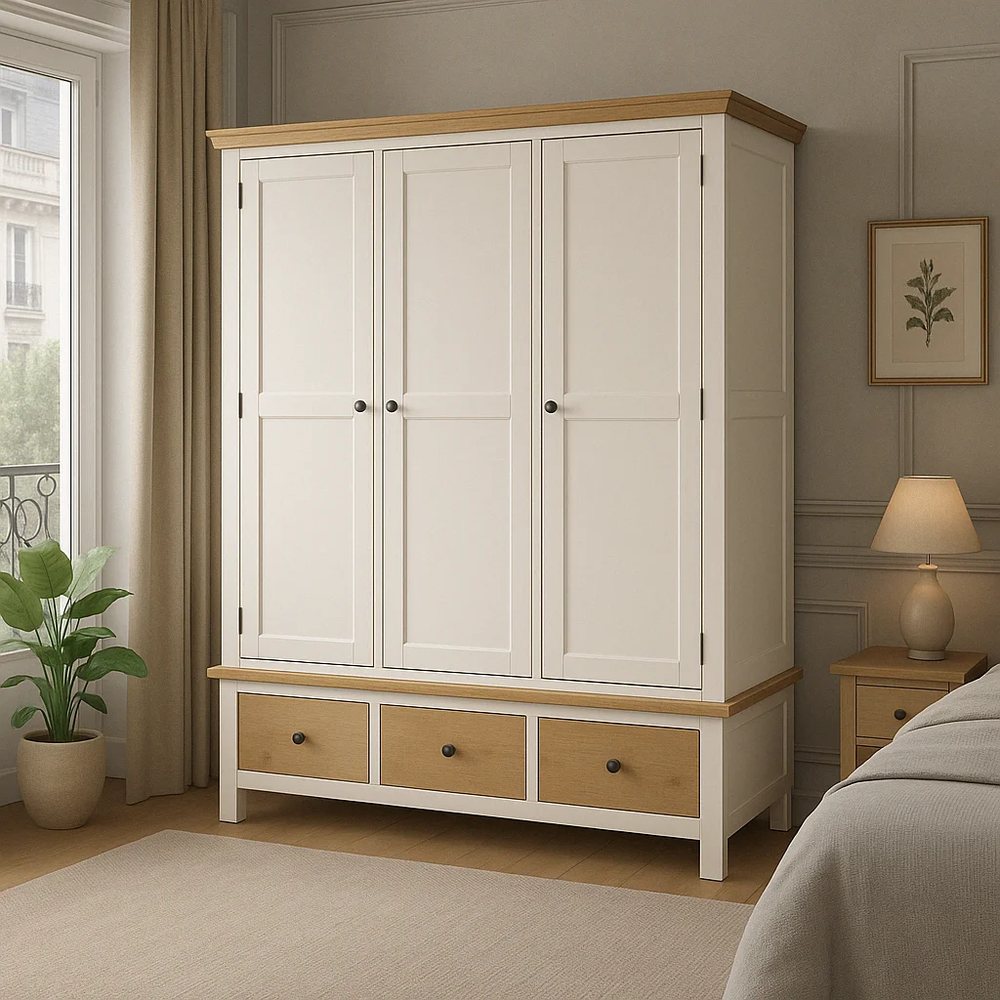 Tủ quần áo trắng mặt gỗ sồi có ngăn kéo - Tủ ngăn kéo & lưu trữ, tháo rời (KD), Nội thất Tân Phước Việt Nam
