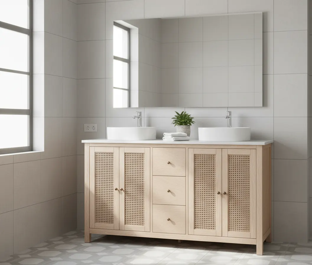 Tủ lavabo cánh mây đan – ảnh 1