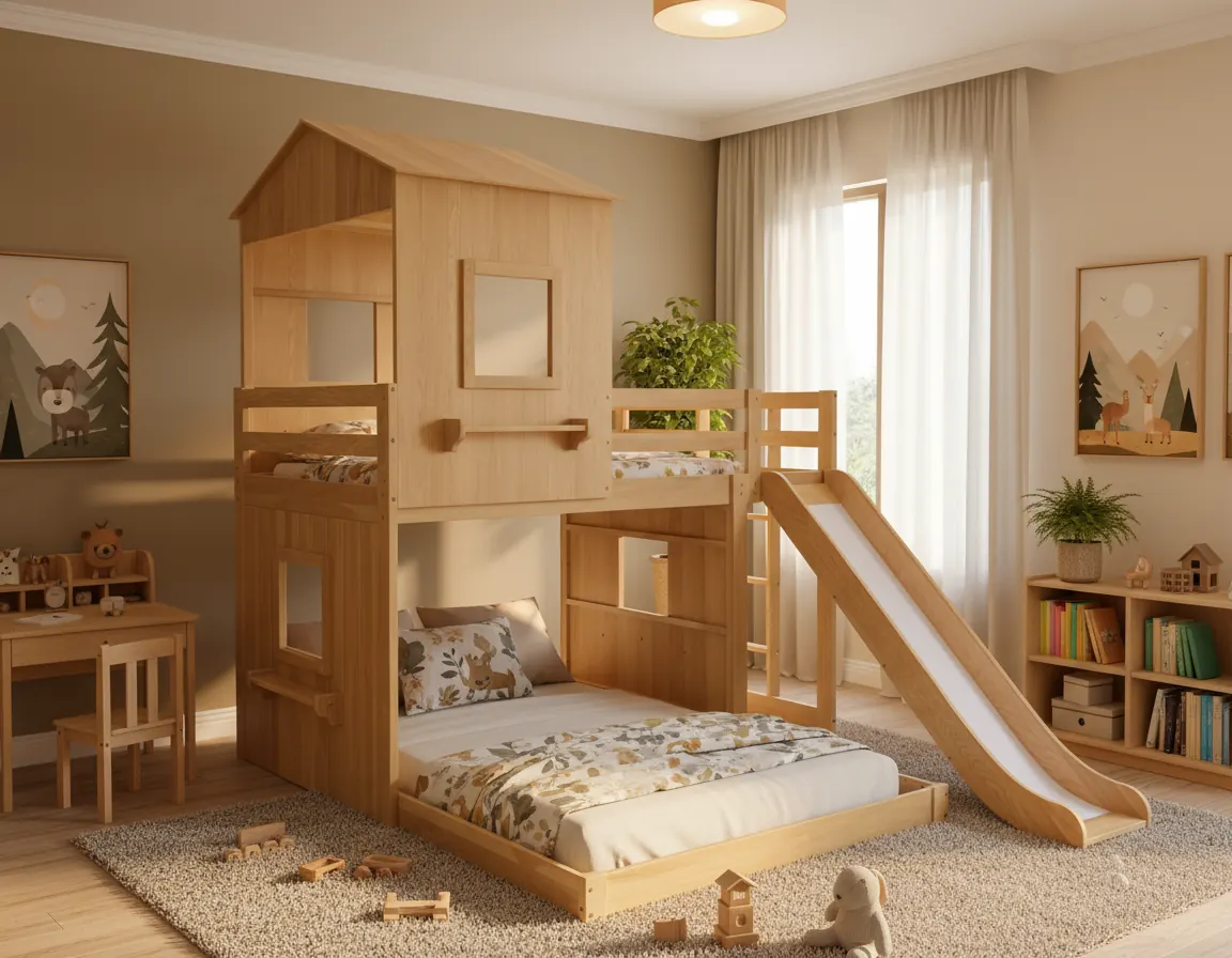 Giường tầng kiểu nhà có cầu trượt – ảnh 1